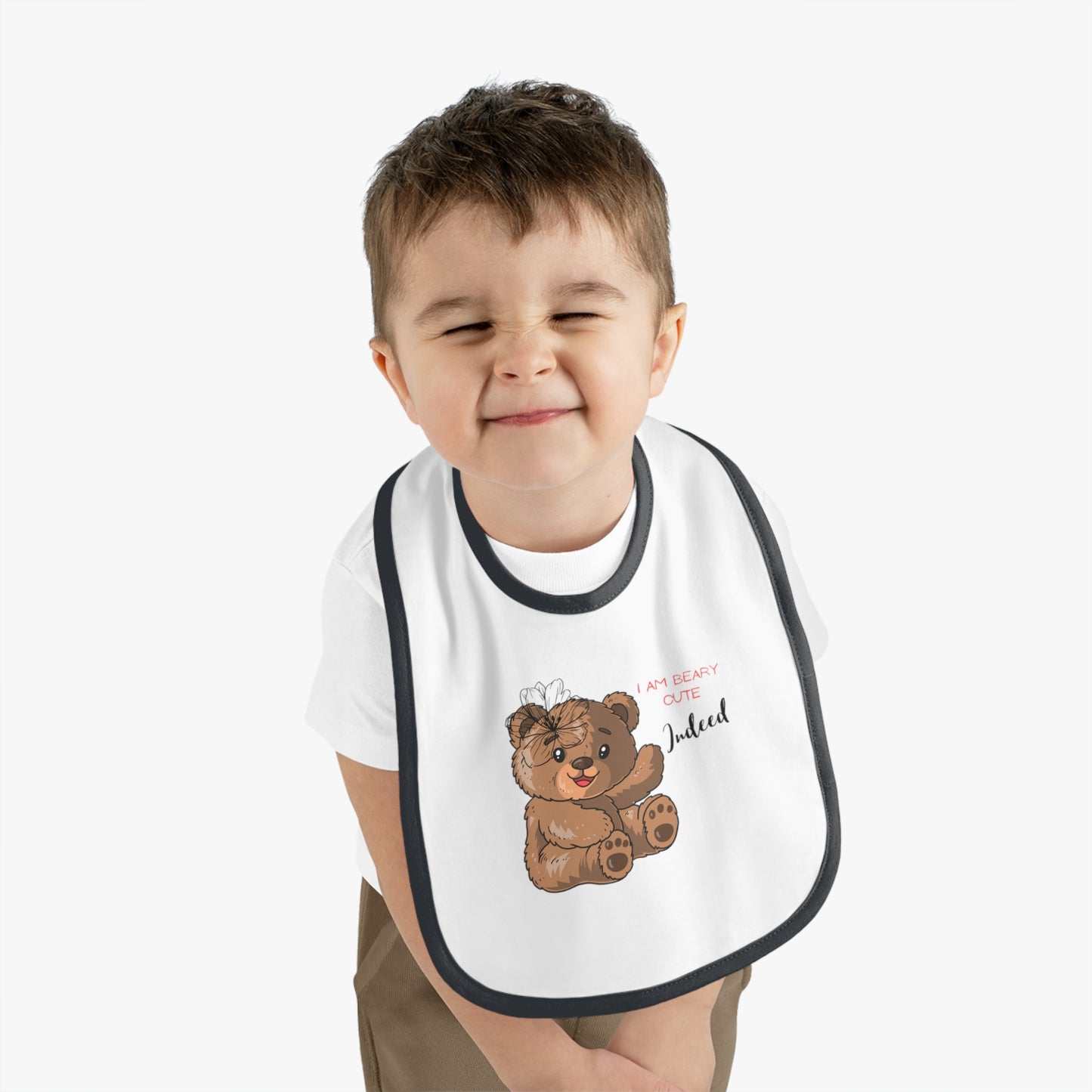 Sweet girl bear graphic ..Baby Contrast Trim Jersey Bib