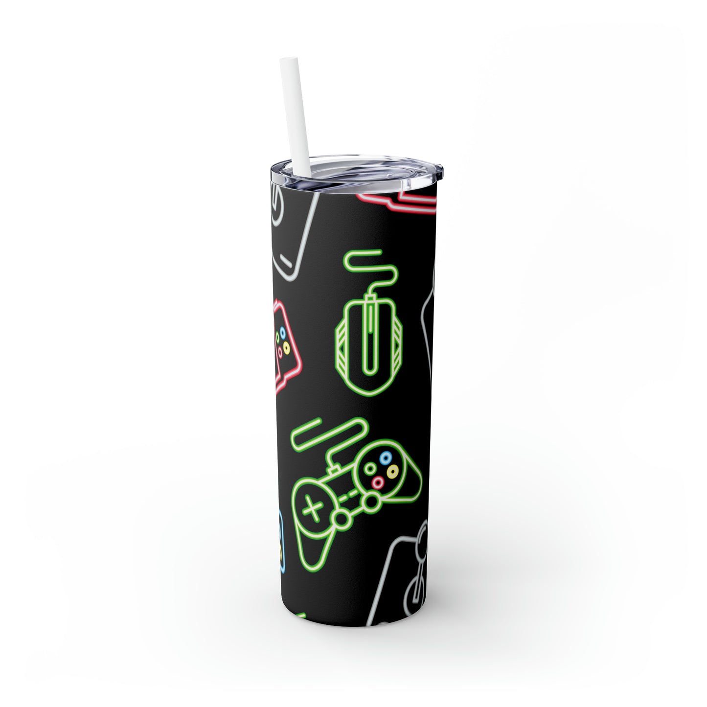 Gaming Skinny Tumbler with Straw, 20oz